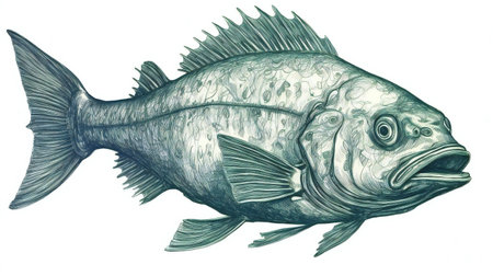watercolor drawing of a fish, hand-drawn illustration on a white backgroundの素材