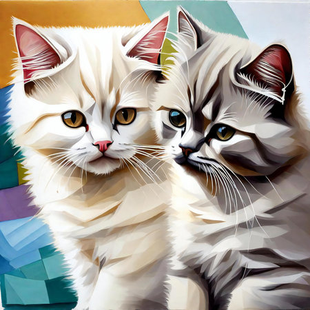 Two cats on a multicolored background. Digital painting.の素材