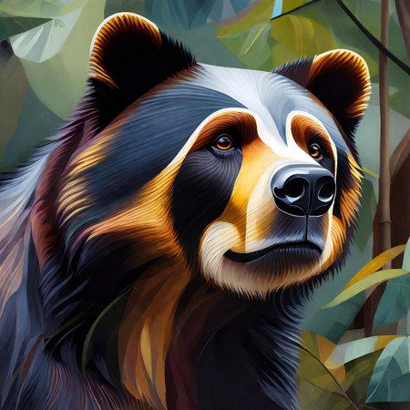 Portrait of a panda bear in the forest. Digital painting.の素材