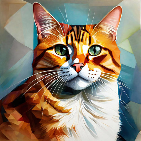 Colorful portrait of a cat on abstract background. Digital painting.の素材