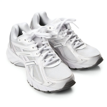 Pair of white sneakers isolated on white backgroundの素材