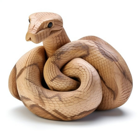 snake carved from wood isolated on white backgroundの素材