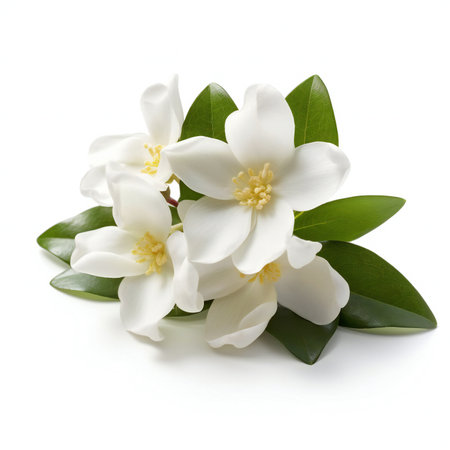 Jasmine flowers with leaves isolated on white background cutout.の素材