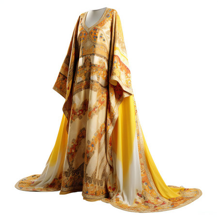 Beautiful yellow silk dress isolated on white background.の素材