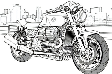 Motorcycle in the city. illustration ready for vinyl cutting.の素材