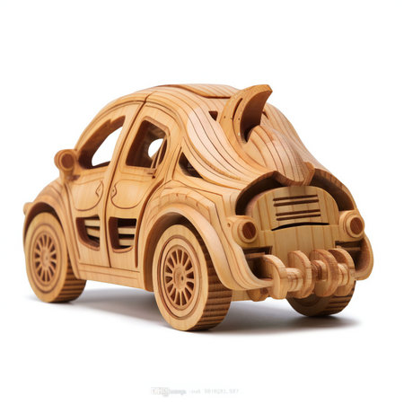 Wooden toy car isolated on white background,の素材