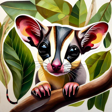 Illustration of a cute marsupial on a tree branch.の素材