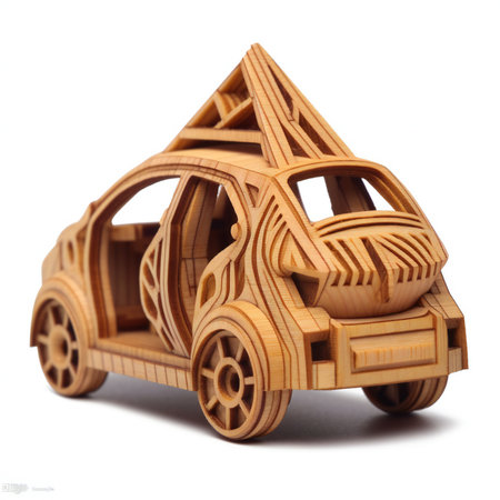 Wooden toy car on a white background. Isolated object.の素材