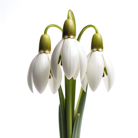 Snowdrop flowers isolated on white background. Spring flowers. Studio photography.の素材
