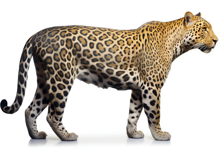 Leopard isolated on white background. Side view.の素材