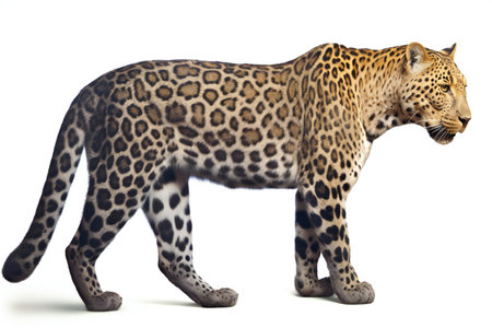 Leopard isolated on white background. Side view.の素材