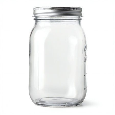 Empty glass jar isolated on white background.の素材