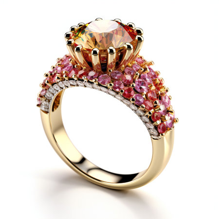 Jewelry ring with diamond on a white background.の素材