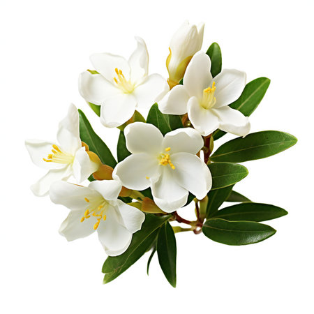Bouquet of white rhododendron flowers isolated on white backgroundの素材