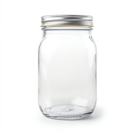 Empty glass jar isolated on white background.の素材
