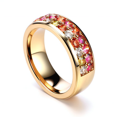 Wedding ring with precious stones. Jewelry background.の素材
