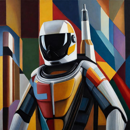 Futuristic robot with a pen in his hand. Digital illustration.の素材