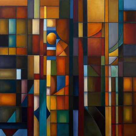 Colorful stained glass window with abstract geometric pattern. Modern art.の素材