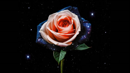 Beautiful rose on the background of the starry sky and spaceの素材