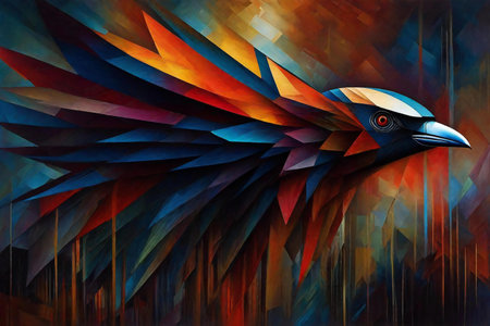 Abstract colorful background with bird. Digital painting.の素材