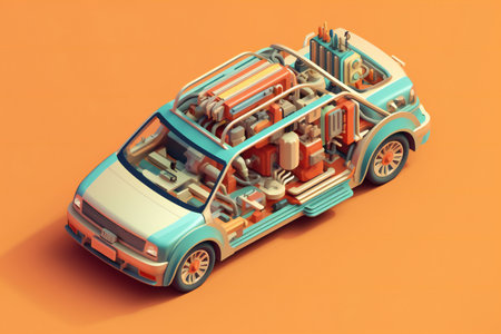 a retro car on an orange background with shadowの素材