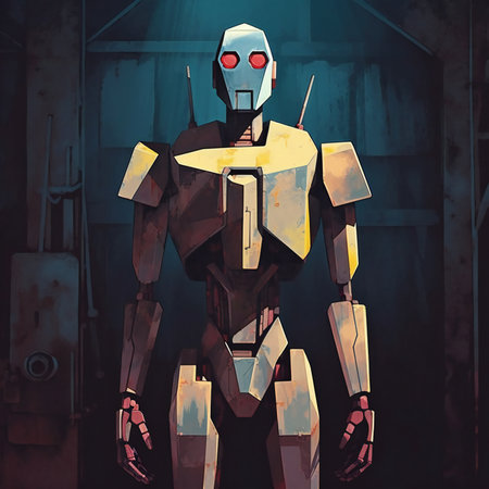 Digital painting of a robot in an abandoned factory,の素材