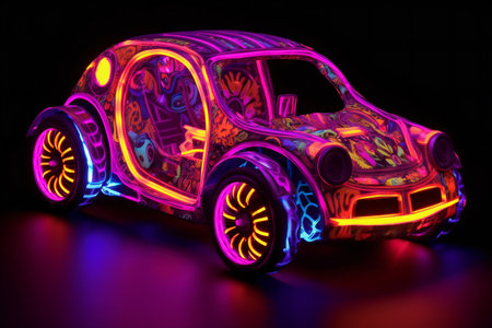 Car with neon lights on a black background.の素材