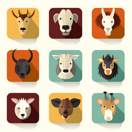 Set of flat icons on the theme of animals.の素材