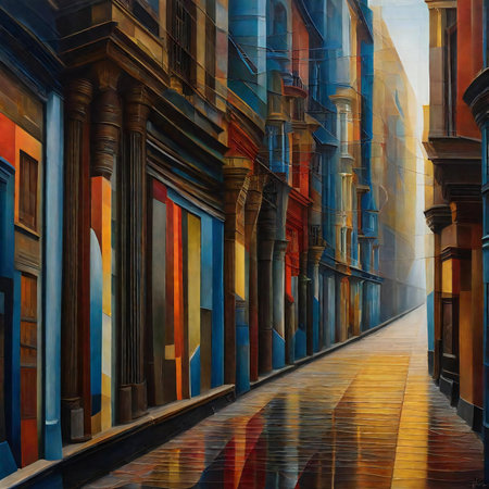 Digital painting of an alley in the center of Florence, Italy.の素材