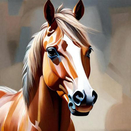 Portrait of a horse in profile. Digital painting on canvas.の素材