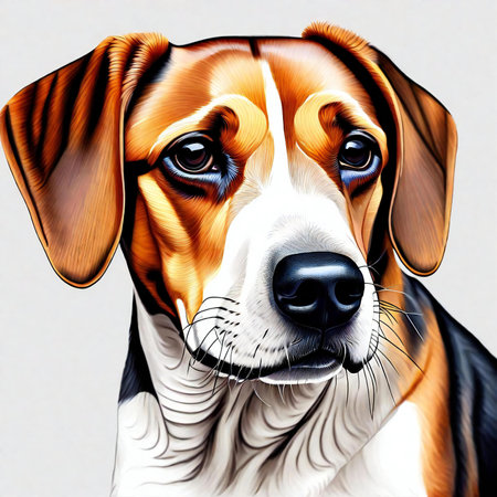 Portrait of a Beagle dog on a white background. Digital painting.の素材
