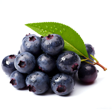 Blueberries with leaves isolated on white background.の素材
