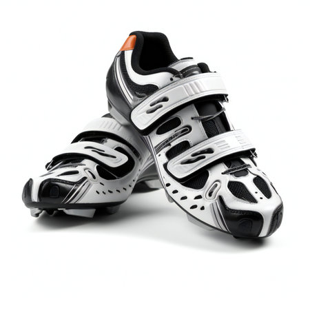 Pair of black and white running shoes isolated on a white backgroundの素材