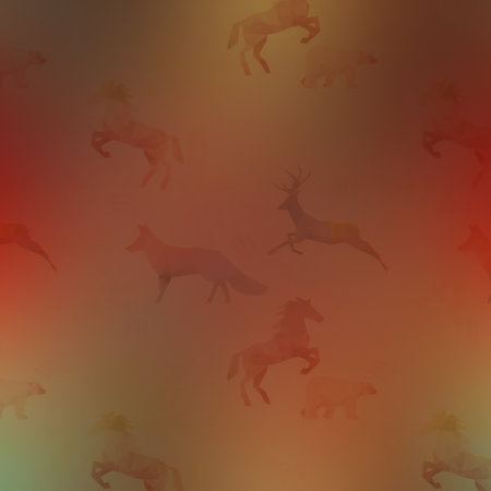 Silhouettes of wild animals on a colored background.の素材