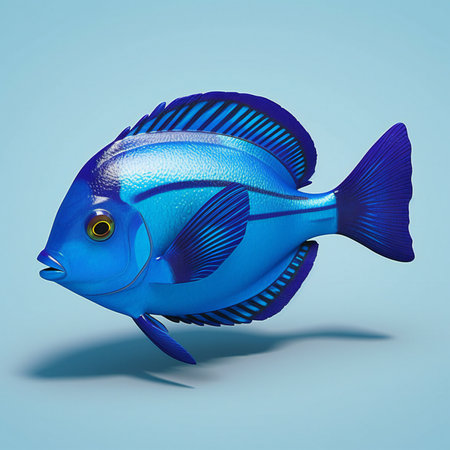 Blue tropical fish on a blue background.の素材