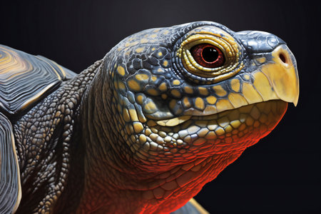 a tortoise head isolated on black background.の素材