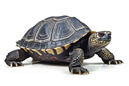 Tortoise isolated on a white background, studio shot, side viewの素材