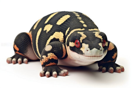 A closeup shot of a toy gecko isolated on a white backgroundの素材
