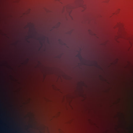 Silhouette of a deer on a red background with space for textの素材