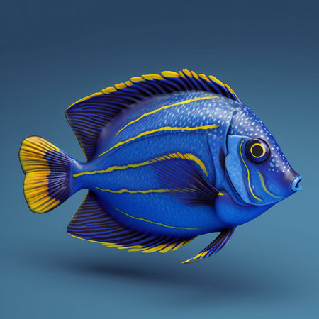 illustration of a blue and yellow fish on a blue backgroundの素材