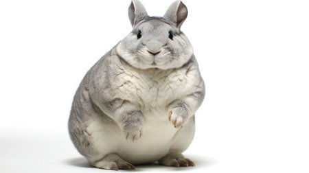 Gray chinchilla sitting on white background, close-up.の素材