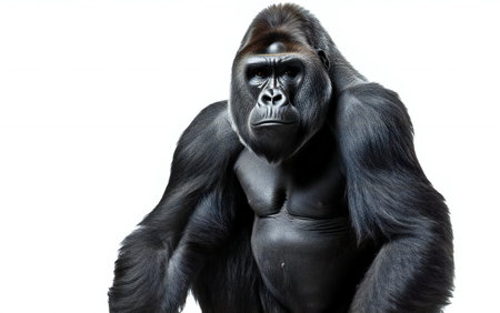 Portrait of a gorilla isolated on white background. Studio shot.の素材