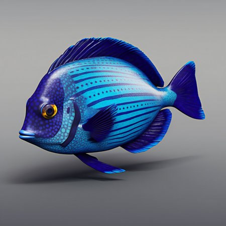 Blue fish on a gray background.の素材