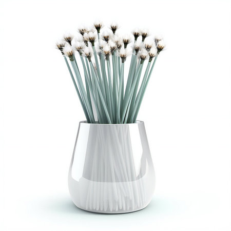 dandelions in vase on white backgroundの素材
