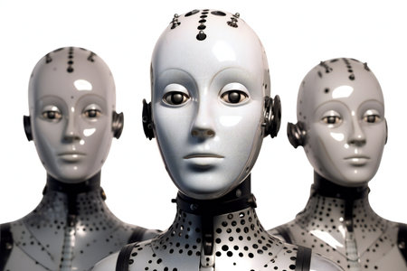 Robot heads isolated on a white background.の素材