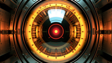 Futuristic Sci Fi Spaceship Spaceship Interior View with HUD Elements.の素材