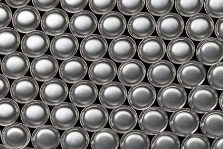 Background of metal cylinders. Close-up. Monochrome.の素材