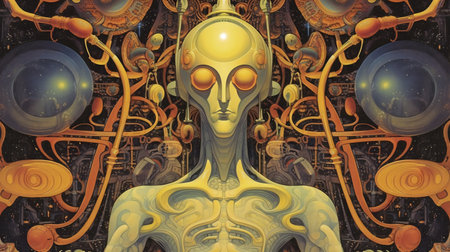 a female alien in a futuristic space scene.の素材