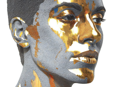 Digital Illustration of a Female Face with Golden Body Artの素材