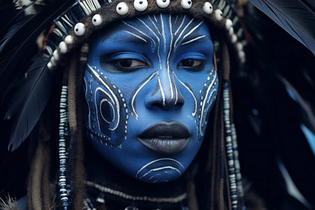 Portrait of a beautiful young woman with blue eyes in traditional costume.の素材